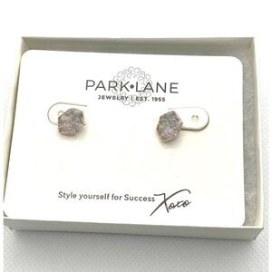 Park Lane Hailee Earrings White Iridescent Druzy Inspired Gold Finish
